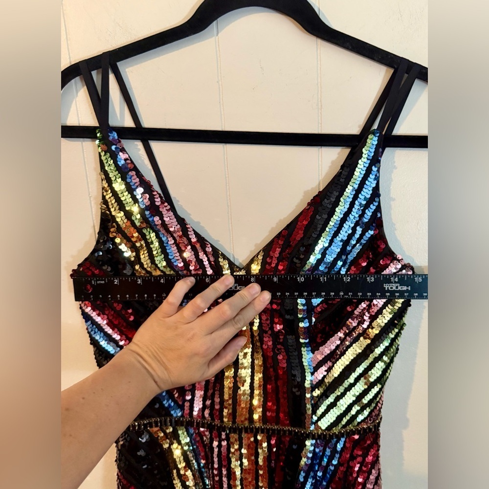 JVN by Jovani Multi Sequin V Neck Fit and Flare Short Dress JVN2540 - Picture 14 of 16